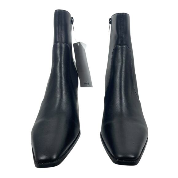 Mango Leather Square Toe Heeled Ankle Boots Black Size 38/ 7.5 - Picture 4 of 12